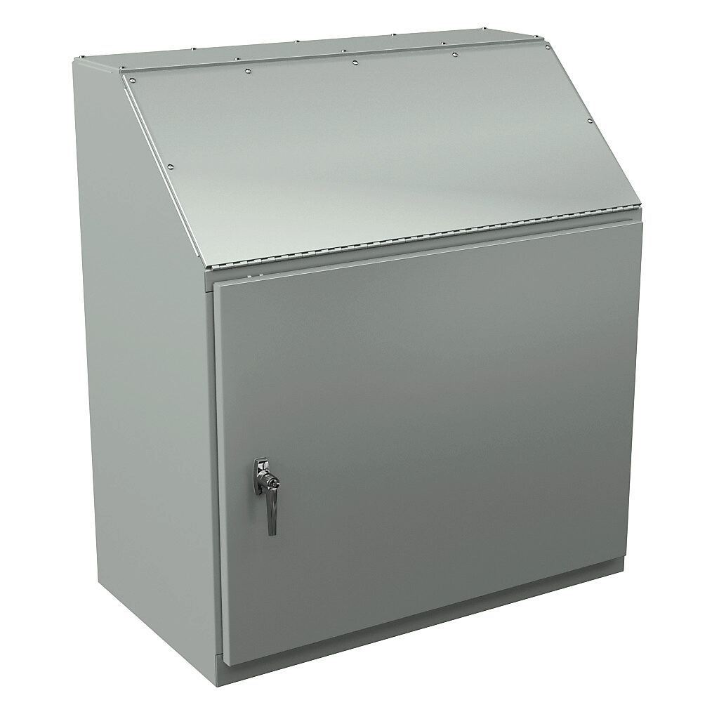 W1C36 - Wiegmann operator console, NEMA 12/13, 40 x 36 x 20in (HxWxD), freestanding, carbon steel, ANSI 61 gray, powder coat finish, single-door, 3-point keylocking handle.