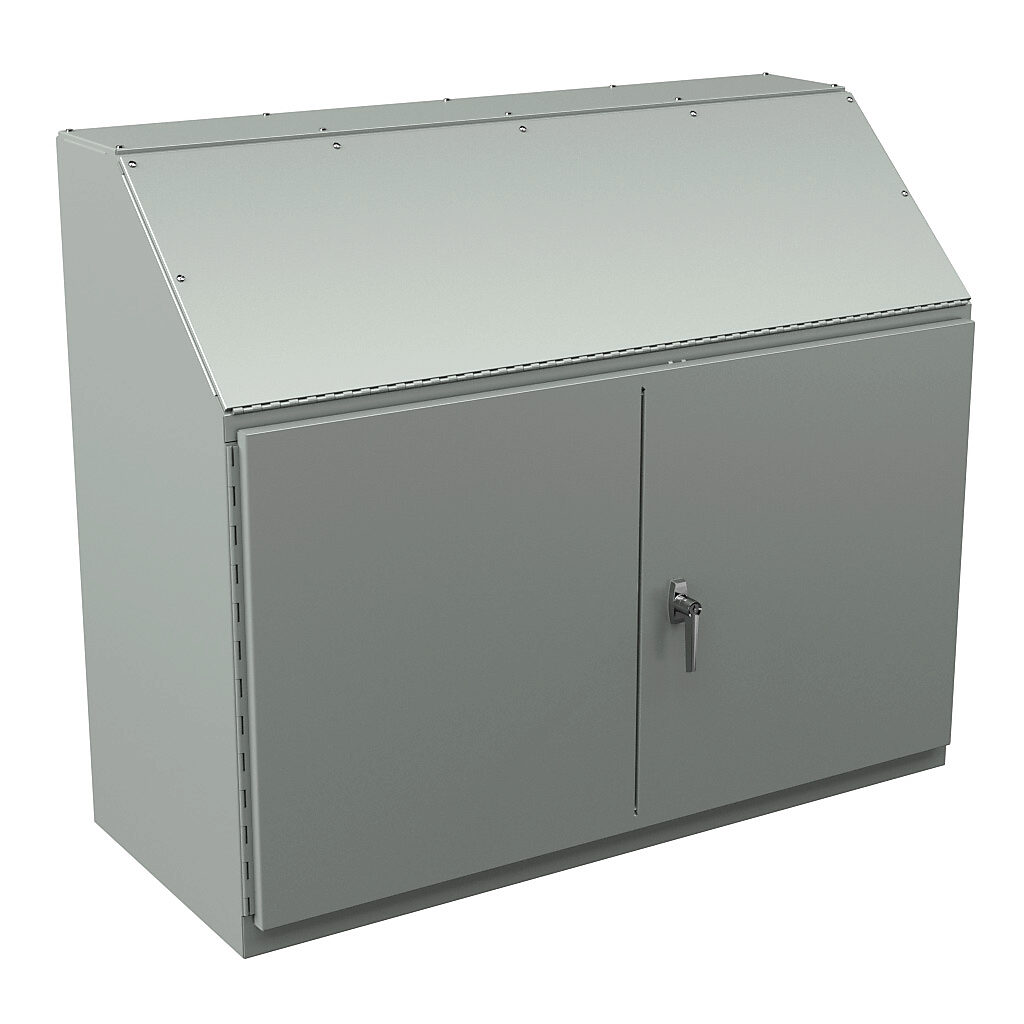 W1C48 - Wiegmann operator console, NEMA 12/13, 40 x 48 x 20in (HxWxD), freestanding, carbon steel, ANSI 61 gray, powder coat finish, double-door, 3-point keylocking handle.