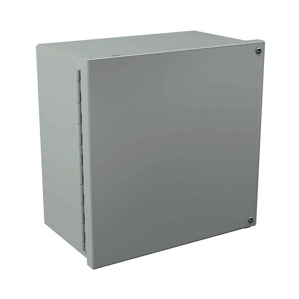 WA101006GIE - Wiegmann enclosure, NEMA 12/13, 10 x 10 x 6in (HxWxD), wall mount, carbon steel, ANSI 61 gray, powder coat finish, hinged screw cover.