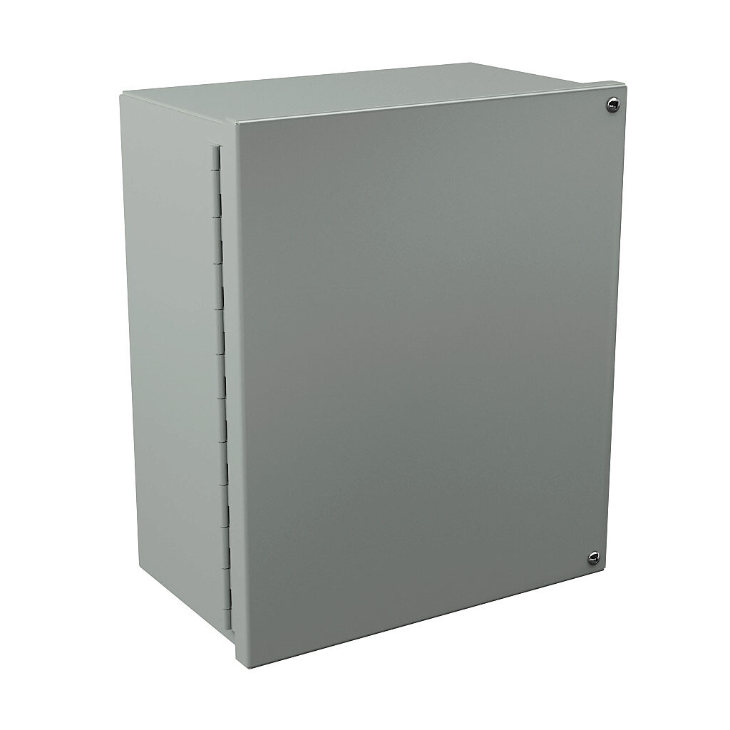 WA121006GIE - Wiegmann enclosure, NEMA 12/13, 12 x 10 x 6in (HxWxD), wall mount, carbon steel, ANSI 61 gray, powder coat finish, hinged screw cover.