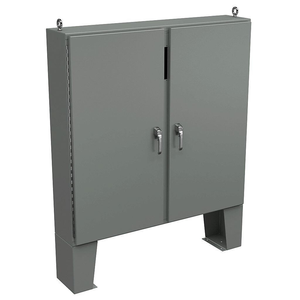 WA60CPX6112U - Wiegmann disconnect enclosure, NEMA 12, center post, 60 x 61 x 12in (HxWxD), floor mount, carbon steel, ANSI 61 gray, powder coat finish, 2-door, 3-point padlocking handle, purchase subpanel separately.