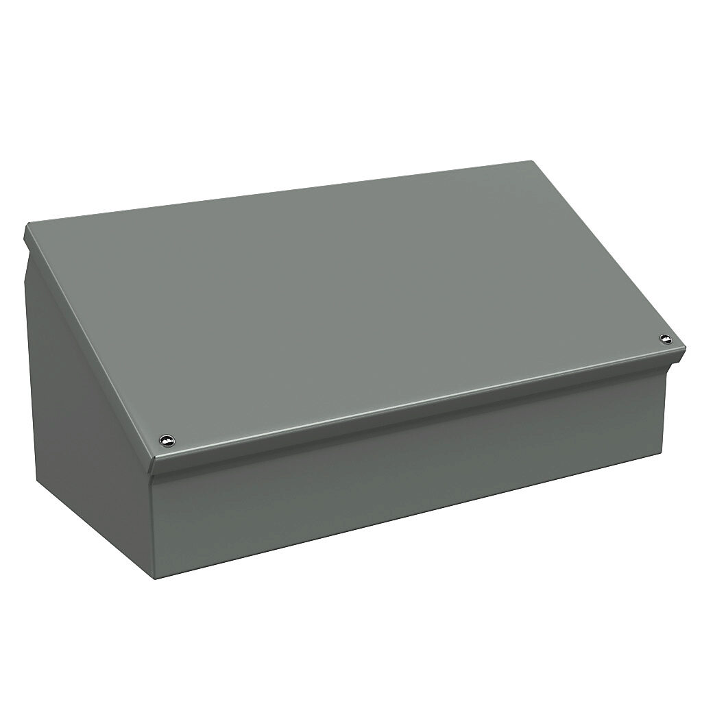 WC08C16 - Wiegmann operator consolet, NEMA 12/13, 8 x 16 x 7in (HxWxD), desktop or pedestal mount, carbon steel, ANSI 61 gray, powder coat finish.