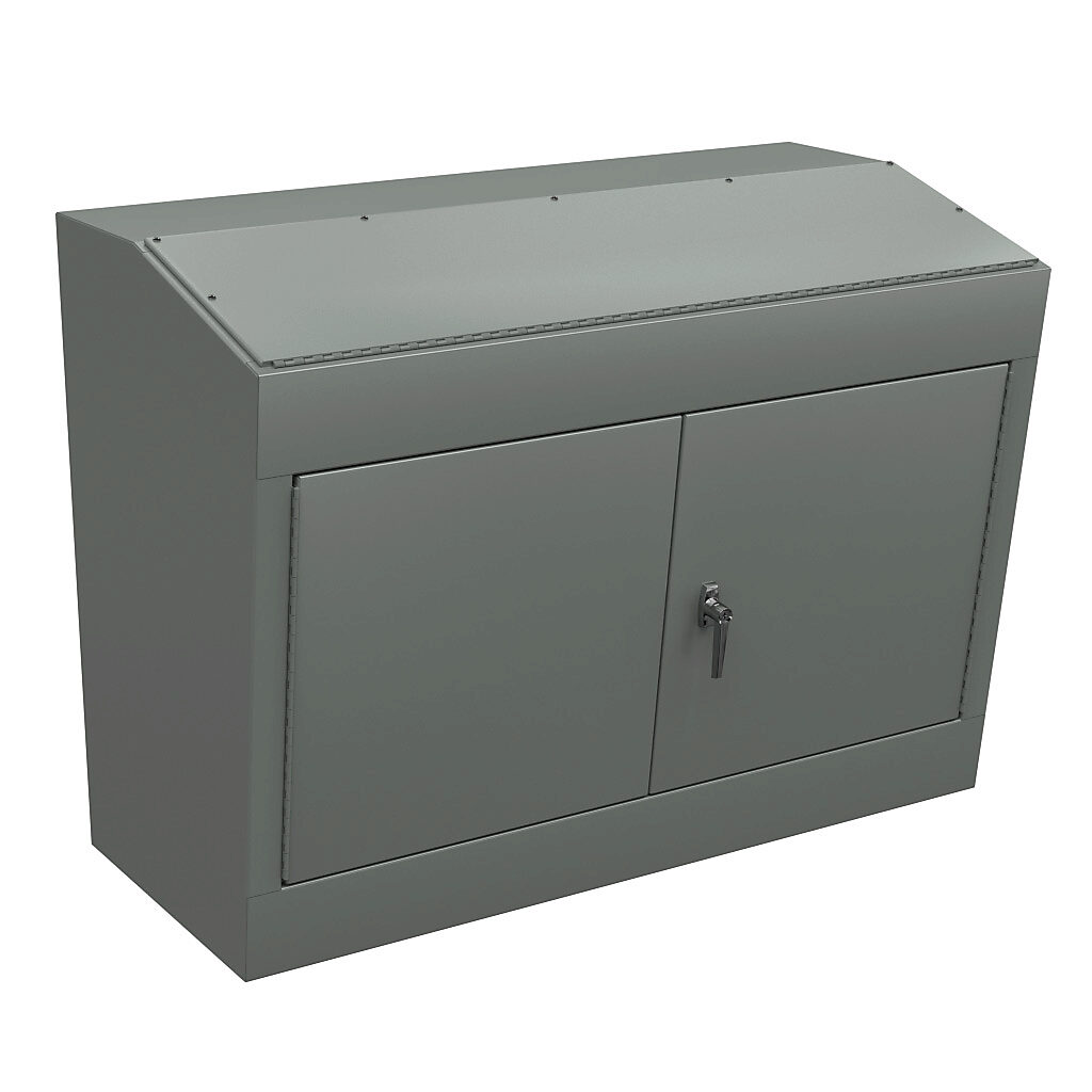 WC1248BD - Wiegmann operator console, NEMA 12/13, 36 x 48 x 24in (HxWxD), freestanding, carbon steel, ANSI 61 gray, powder coat finish, flush double-door, 3-point keylocking handle.