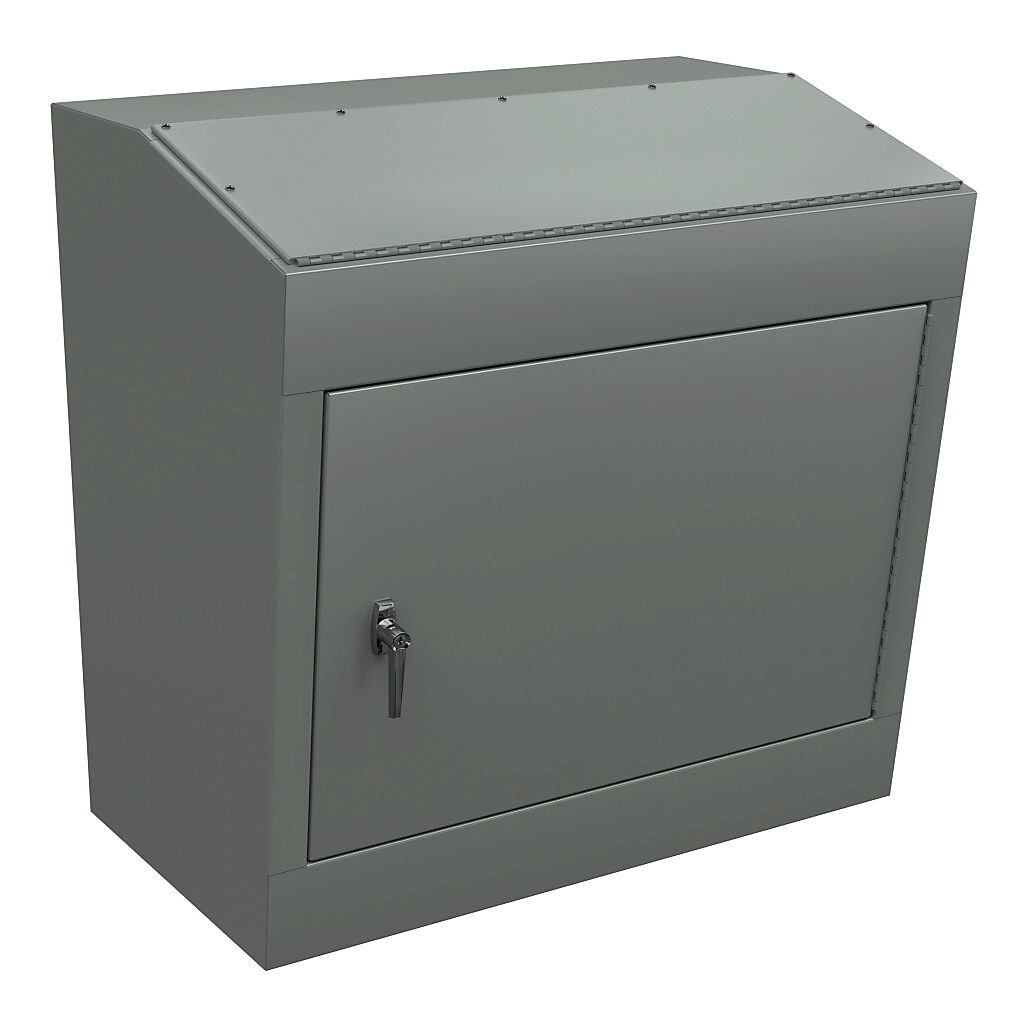 WC12B - Wiegmann operator console, NEMA 12/13, 36 x 36 x 24in (HxWxD), freestanding, carbon steel, ANSI 61 gray, powder coat finish, flush single-door, 3-point keylocking handle.