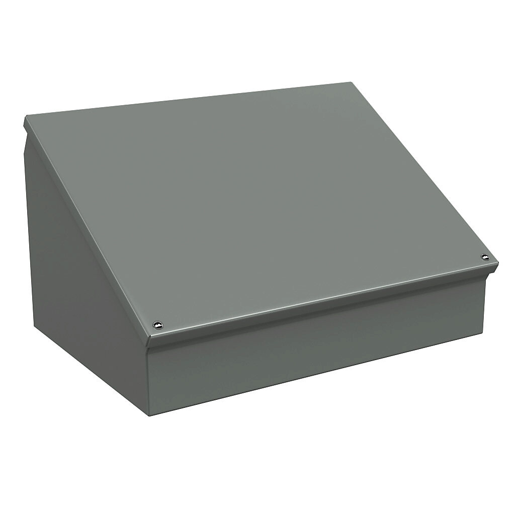 WC12C16 - Wiegmann operator consolet, NEMA 12/13, 12 x 16 x 9in (HxWxD), desktop or pedestal mount, carbon steel, ANSI 61 gray, powder coat finish.