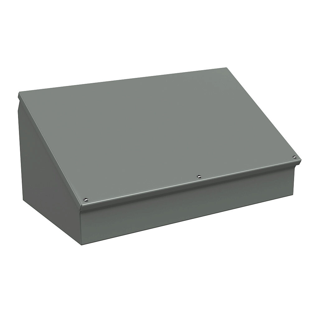 WC12C20 - Wiegmann operator consolet, NEMA 12/13, 12 x 20 x 9in (HxWxD), desktop or pedestal mount, carbon steel, ANSI 61 gray, powder coat finish.