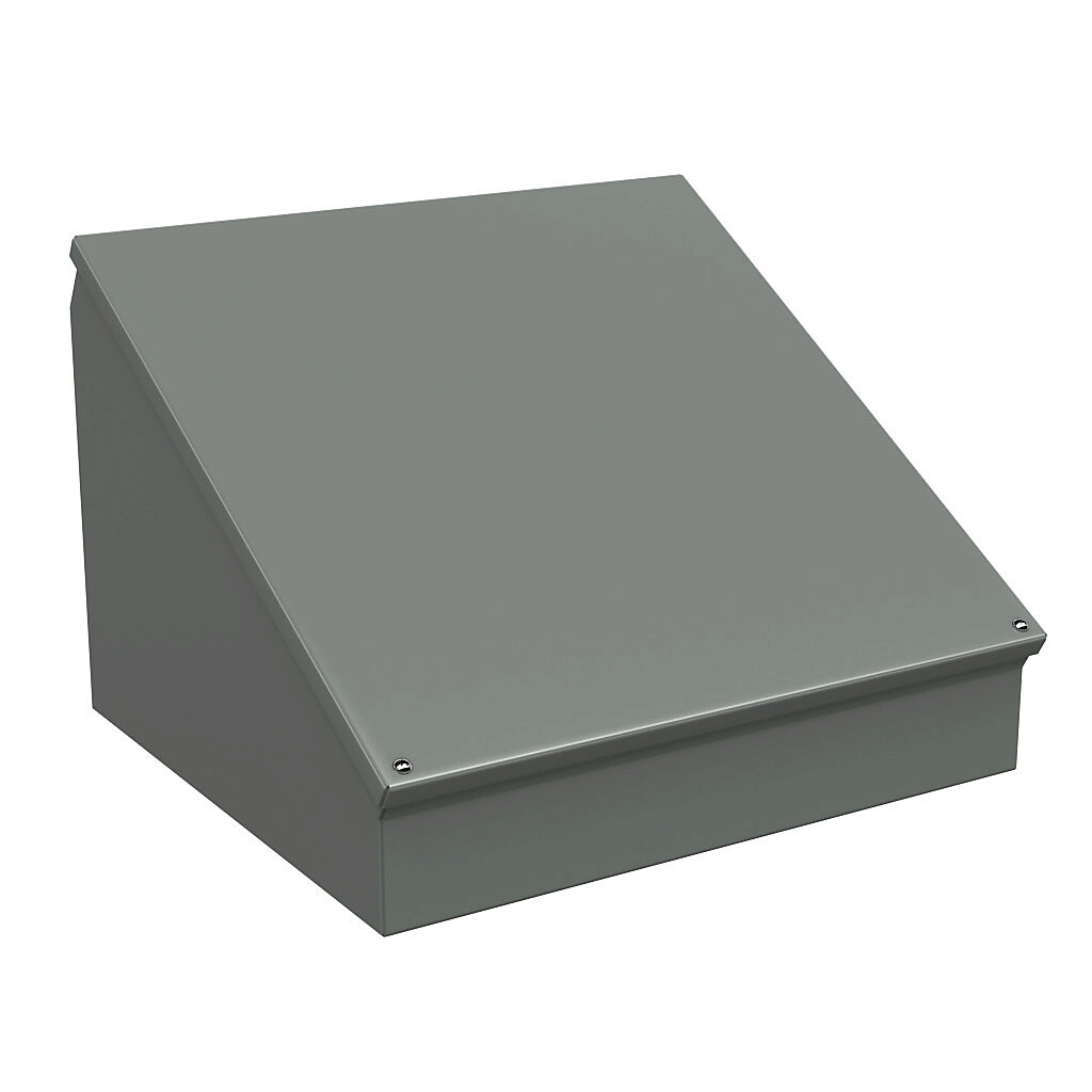 WC16C16 - Wiegmann operator consolet, NEMA 12/13, 16 x 16 x 11in (HxWxD), desktop or pedestal mount, carbon steel, ANSI 61 gray, powder coat finish.