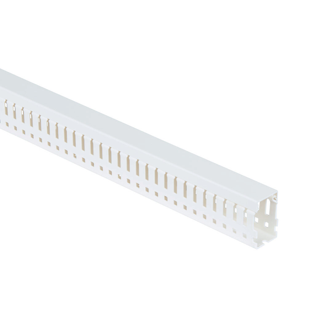 WDN-1015W-1 - AchieVe WDN series open slot narrow finger wire duct, 1in width, 1.5in height, 6.5ft/2m length, white. Cover included.