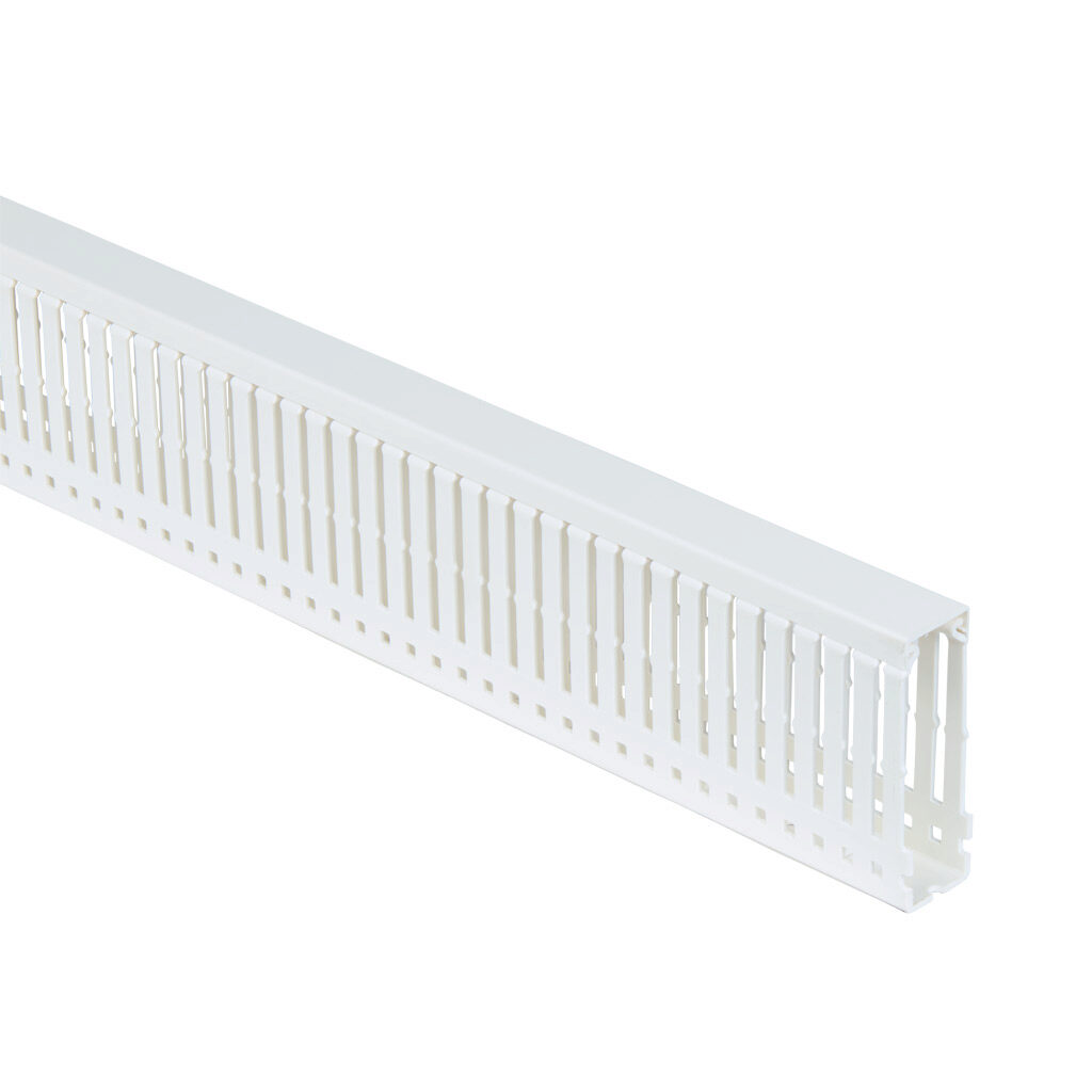 WDN-1030W-1 - AchieVe WDN series open slot narrow finger wire duct, 1in width, 3in height, 6.5ft/2m length, white. Cover included.