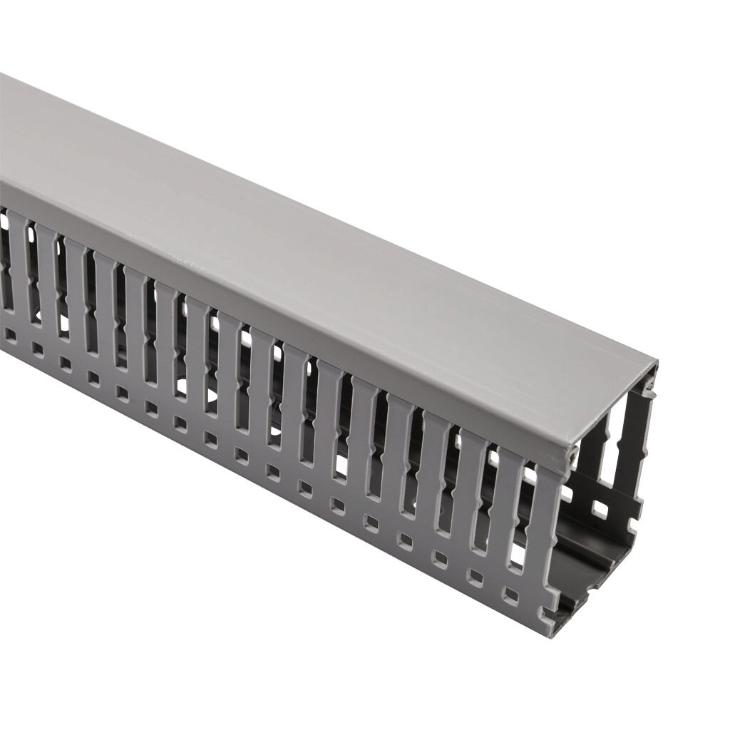 WDN-1522G-1 - AchieVe WDN series open slot narrow finger wire duct, 1.5in width, 2.25in height, 6.5ft/2m length, gray. Cover included.