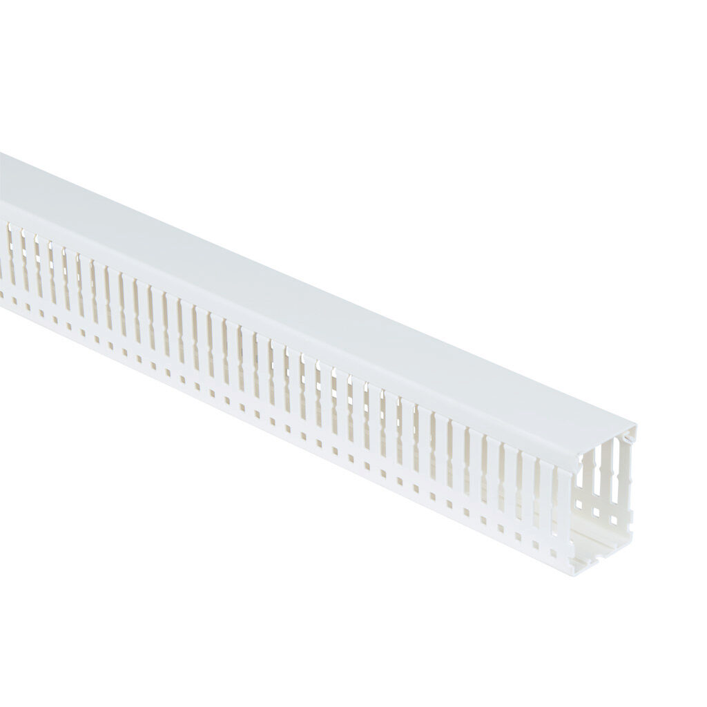 WDN-1522W-1 - AchieVe WDN series open slot narrow finger wire duct, 1.5in width, 2.25in height, 6.5ft/2m length, white. Cover included.
