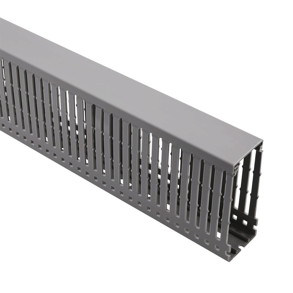 WDN-1540G-1 - AchieVe WDN series open slot narrow finger wire duct, 1.5in width, 4in height, 6.5ft/2m length, gray. Cover included.