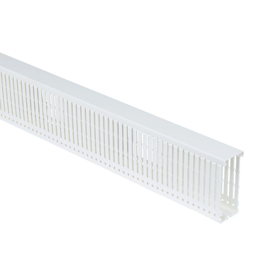 WDN-1540W-1 - AchieVe WDN series open slot narrow finger wire duct, 1.5in width, 4in height, 6.5ft/2m length, white. Cover included.