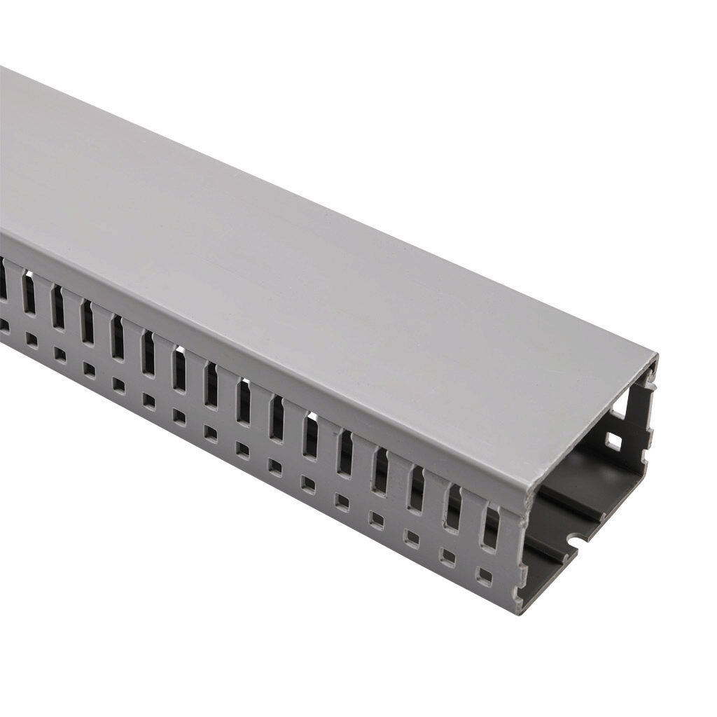 WDN-2215G-1 - AchieVe WDN series open slot narrow finger wire duct, 2.25in width, 1.5in height, 6.5ft/2m length, gray. Cover included.