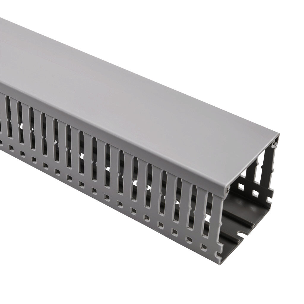 WDN-2222G-1 - AchieVe WDN series open slot narrow finger wire duct, 2.25in width, 2.25in height, 6.5ft/2m length, gray. Cover included.