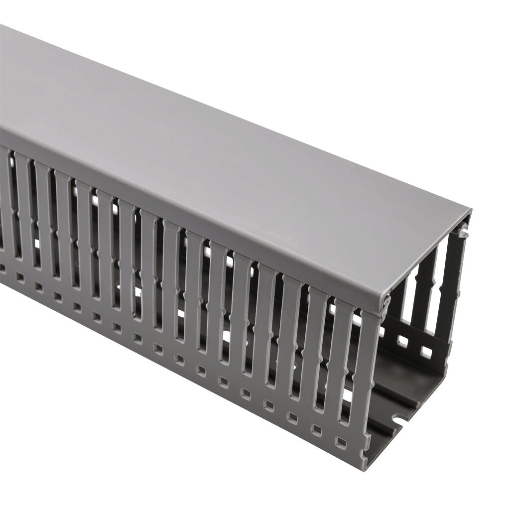 WDN-2230G-1 - AchieVe WDN series open slot narrow finger wire duct, 2.25in width, 3in height, 6.5ft/2m length, gray. Cover included.