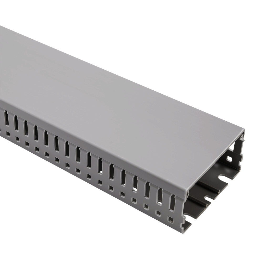 WDN-3015G-1 - AchieVe WDN series open slot narrow finger wire duct, 3in width, 1.5in height, 6.5ft/2m length, gray. Cover included.