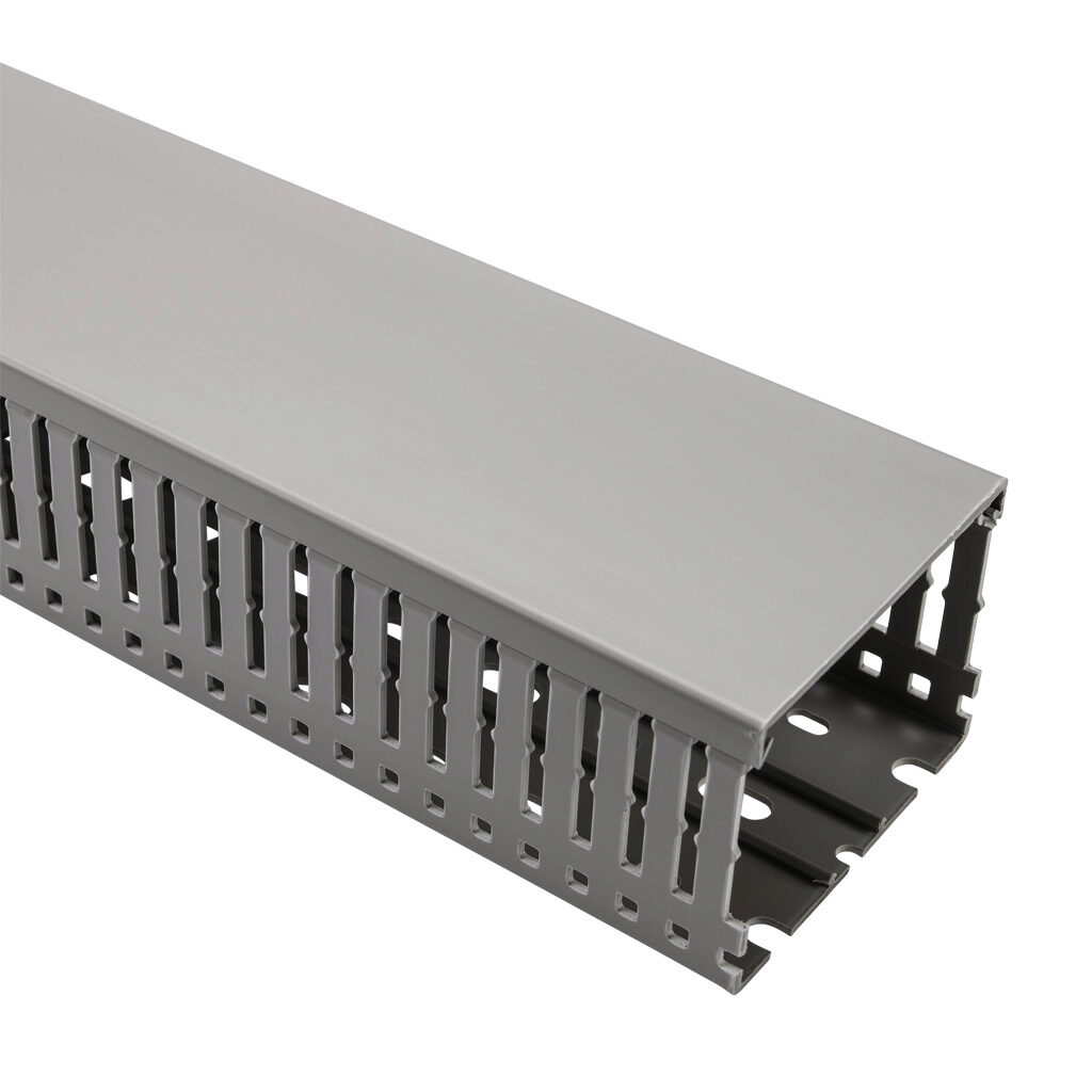 WDN-3022G-1 - AchieVe WDN series open slot narrow finger wire duct, 3in width, 2.25in height, 6.5ft/2m length, gray. Cover included.