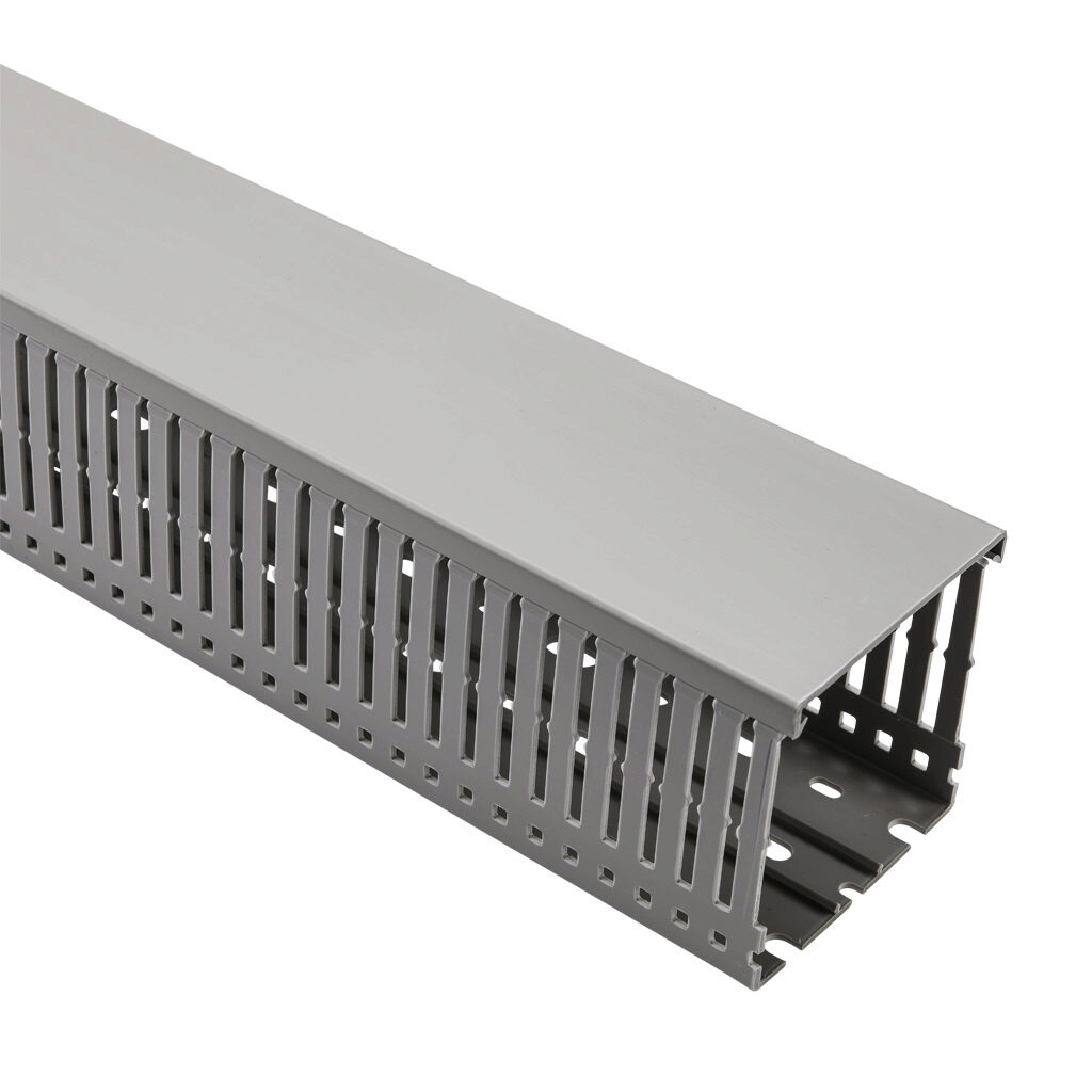 WDN-3030G-1 - AchieVe WDN series open slot narrow finger wire duct, 3in width, 3in height, 6.5ft/2m length, gray. Cover included.