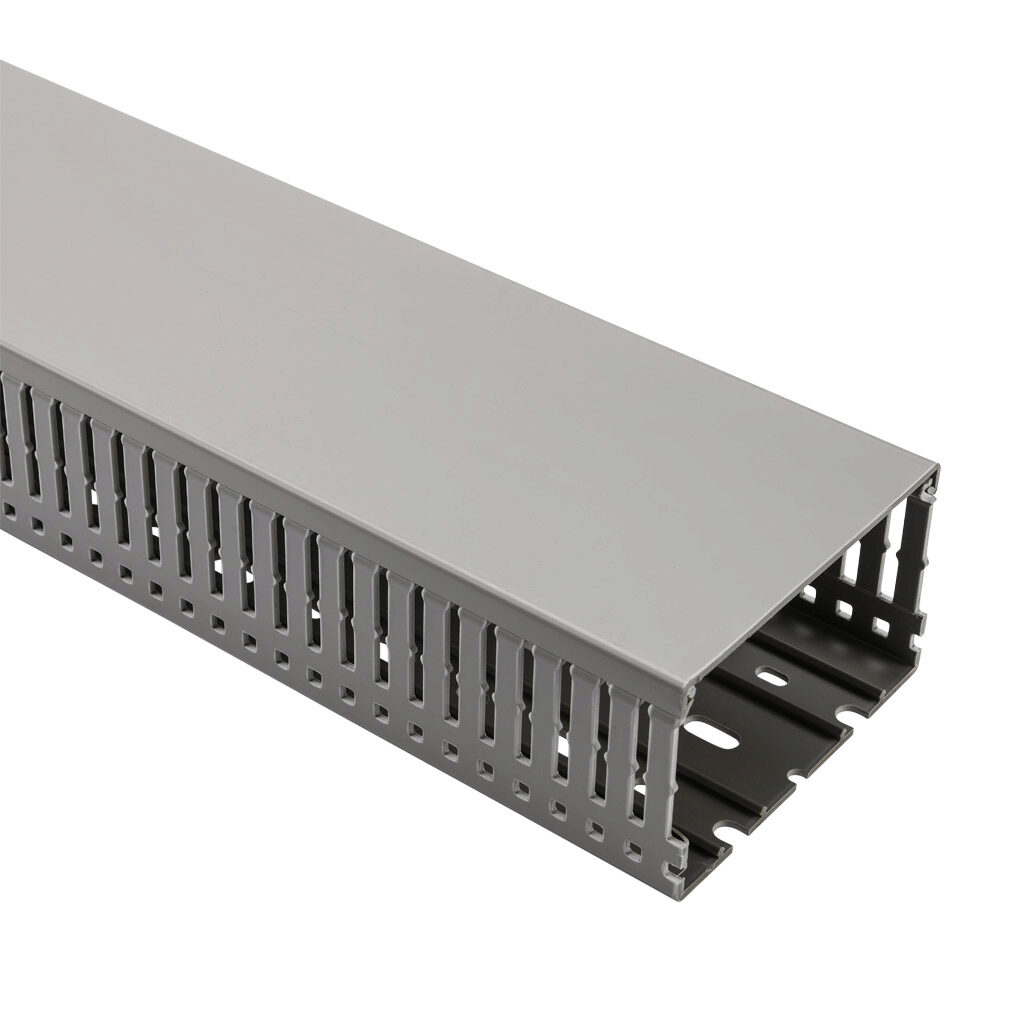 WDN-4022G-1 - AchieVe WDN series open slot narrow finger wire duct, 4in width, 2.25in height, 6.5ft/2m length, gray. Cover included.