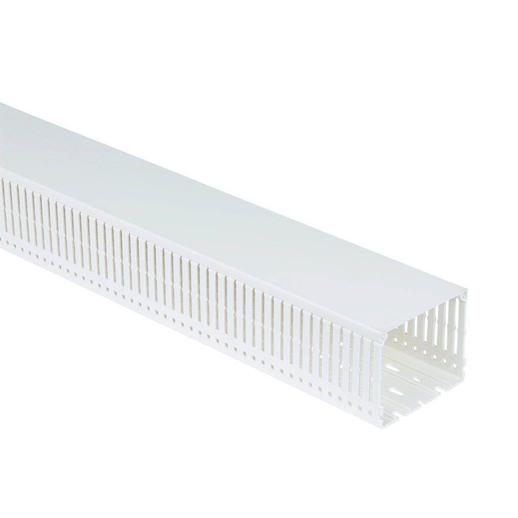 WDN-4030W-1 - AchieVe WDN series open slot narrow finger wire duct, 4in width, 3in height, 6.5ft/2m length, white. Cover included.
