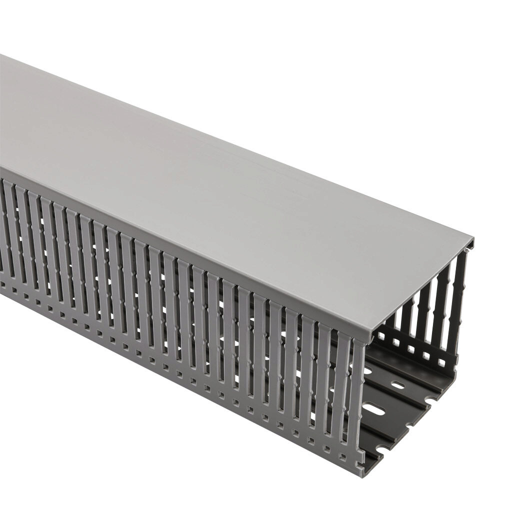WDN-4040G-1 - AchieVe WDN series open slot narrow finger wire duct, 4in width, 4in height, 6.5ft/2m length, gray. Cover included.