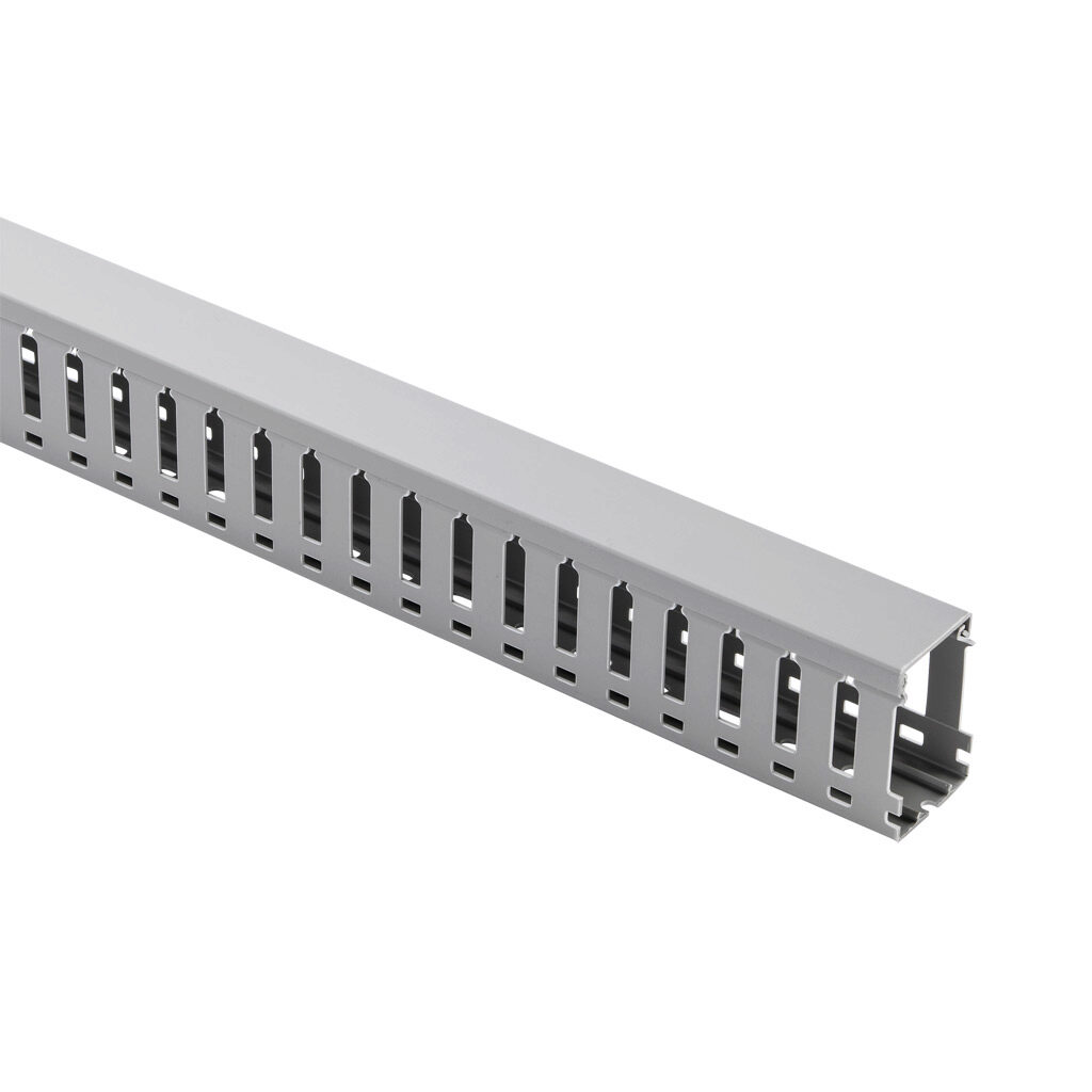 WDW-1522G-1 - AchieVe WDW series open slot wide finger wire duct, 1.5in width, 2.25in height, 6.5ft/2m length, gray. Cover included.