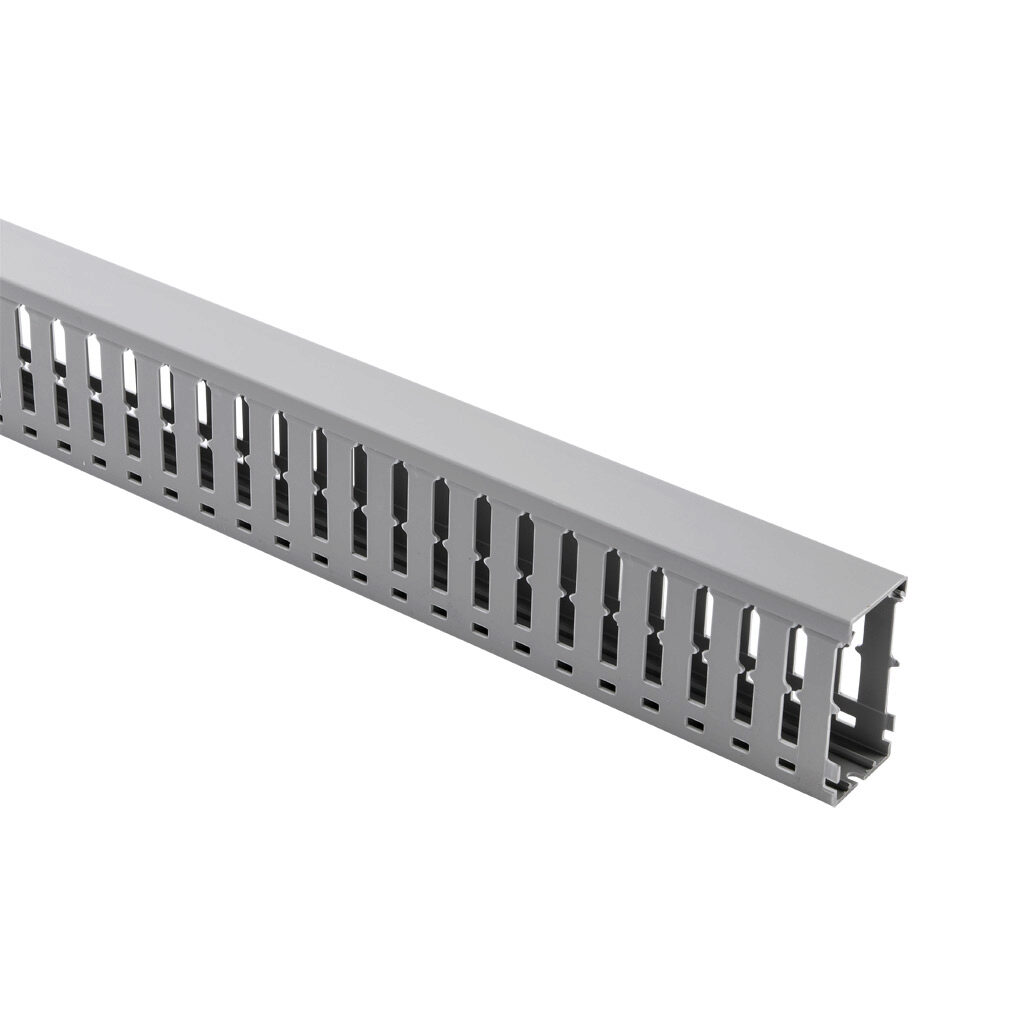 WDW-1530G-1 - AchieVe WDW series open slot wide finger wire duct, 1.5in width, 3in height, 6.5ft/2m length, gray. Cover included.