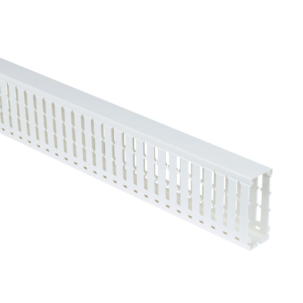WDW-1540W-1 - AchieVe WDW series open slot wide finger wire duct, 1.5in width, 4in height, 6.5ft/2m length, white. Cover included.