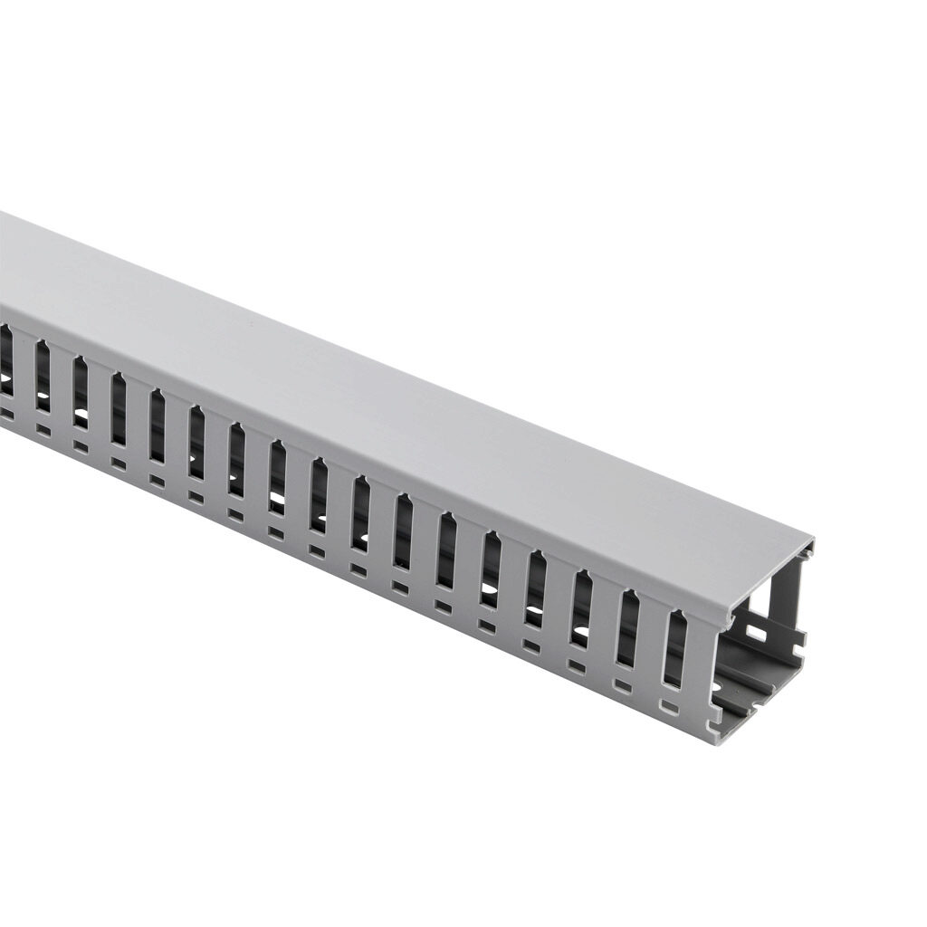 WDW-2222G-1 - AchieVe WDW series open slot wide finger wire duct, 2.25in width, 2.25in height, 6.5ft/2m length, gray. Cover included.