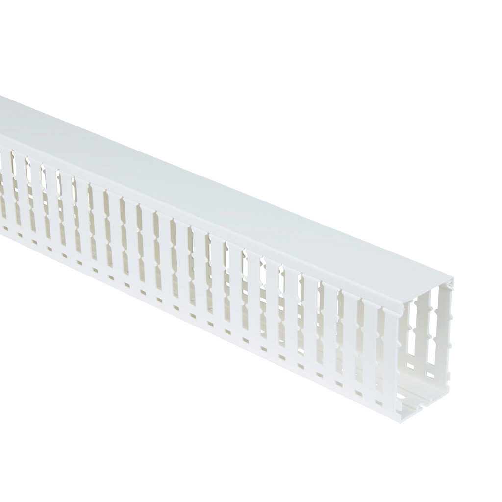 WDW-2240W-1 - AchieVe WDW series open slot wide finger wire duct, 2.25in width, 4in height, 6.5ft/2m length, white. Cover included.