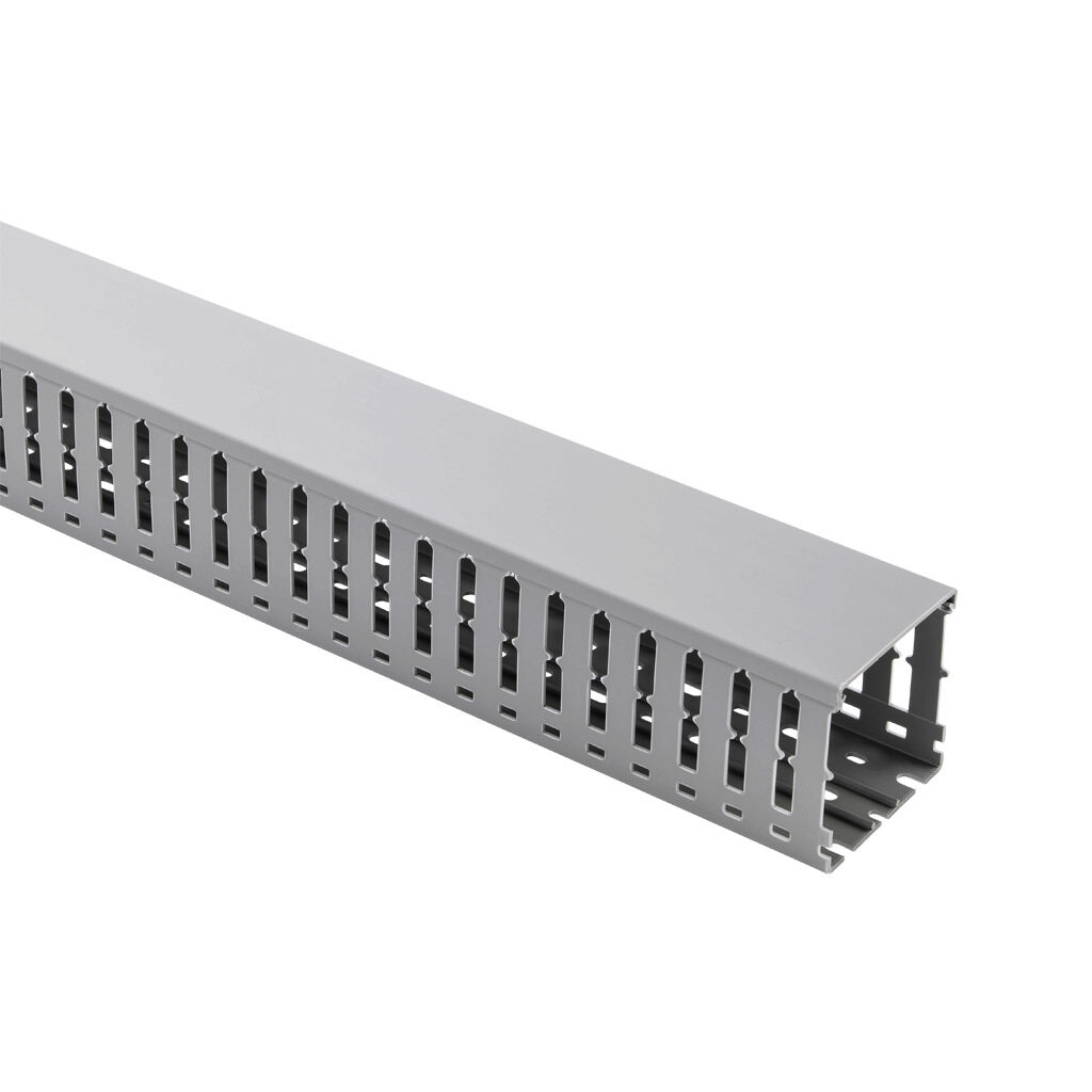 WDW-3030G-1 - AchieVe WDW series open slot wide finger wire duct, 3in width, 3in height, 6.5ft/2m length, gray. Cover included.