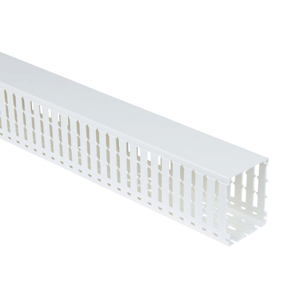 WDW-3040W-1 - AchieVe WDW series open slot wide finger wire duct, 3in width, 4in height, 6.5ft/2m length, white. Cover included.