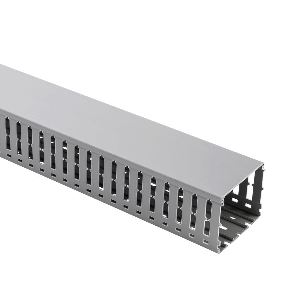 WDW-4030G-1 - AchieVe WDW series open slot wide finger wire duct, 4in width, 3in height, 6.5ft/2m length, gray. Cover included.