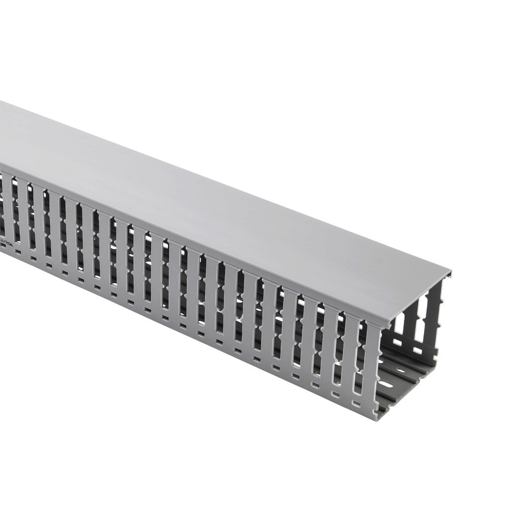 WDW-4040G-1 - AchieVe WDW series open slot wide finger wire duct, 4in width, 4in height, 6.5ft/2m length, gray. Cover included.