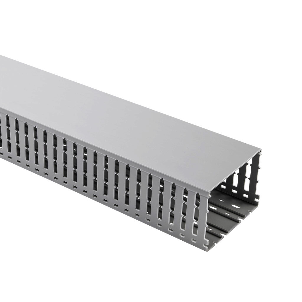 WDW-6040G-1 - AchieVe WDW series open slot wide finger wire duct, 6in width, 4in height, 6.5ft/2m length, gray. Cover included.