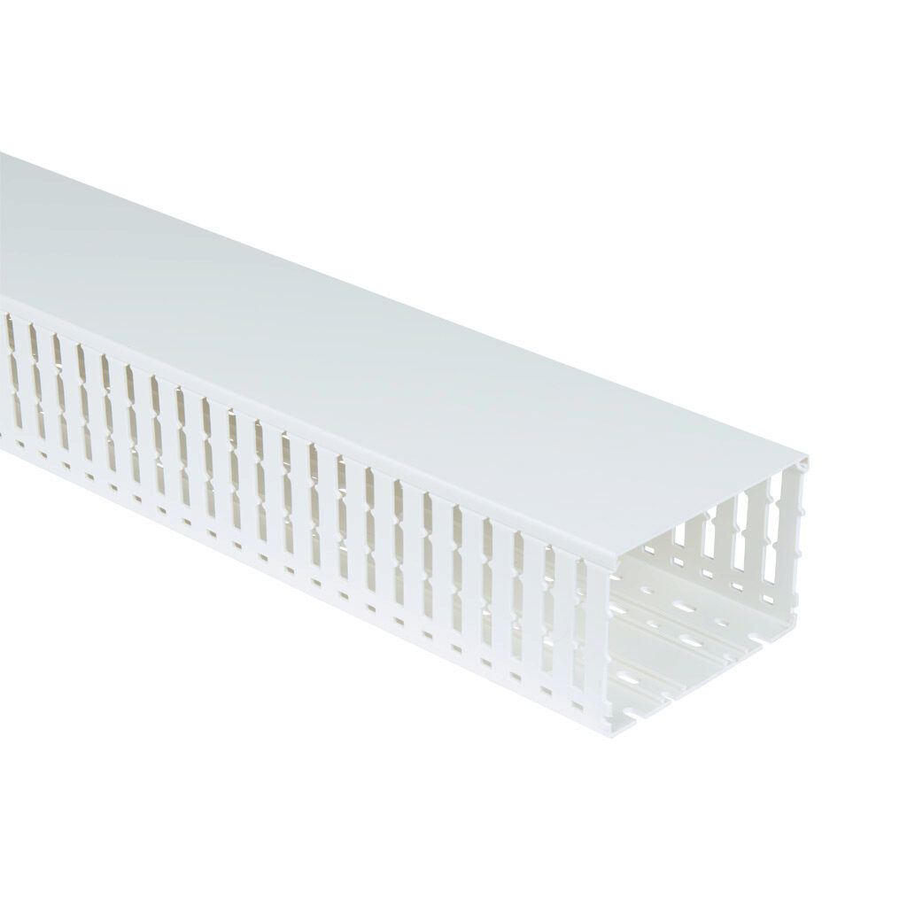 WDW-6040W-1 - AchieVe WDW series open slot wide finger wire duct, 6in width, 4in height, 6.5ft/2m length, white. Cover included.
