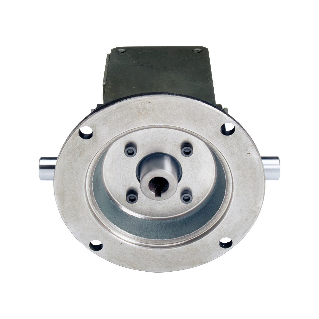 WG-175-005-D - IronHorse heavy duty worm gearbox, 5:1 ratio, NEMA 56C input, dual, 0.875in diameter output shaft, nominal 2.83hp at 1.0 SF, 499 lb-in mechanical output torque, 1-3/4in center distance, cast iron housing, tapped-base mount.