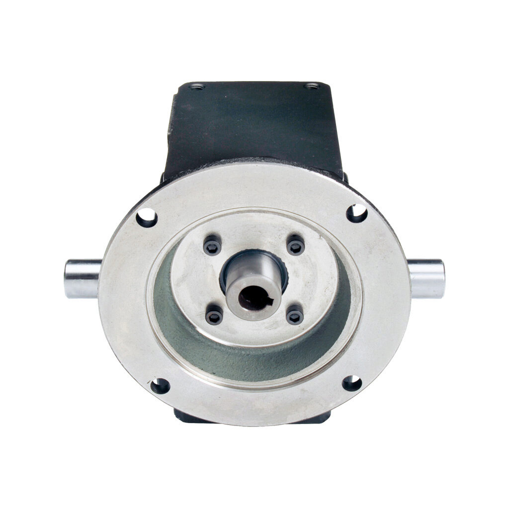 WG-206-010-D - IronHorse heavy duty worm gearbox, 10:1 ratio, NEMA 56C input, dual, 1in diameter output shaft, nominal 2.77hp at 1.0 SF, 935 lb-in mechanical output torque, 2-1/16in center distance, cast iron housing, tapped-base mount.