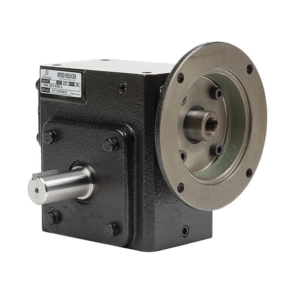 WG-237-020-L - IronHorse heavy duty worm gearbox, 20:1 ratio, NEMA 56C input, left hand, 1.125in diameter output shaft, nominal 2.06hp at 1.0 SF, 1195 lb-in mechanical output torque, 2-3/8in center distance, cast iron housing, tapped-base mount.