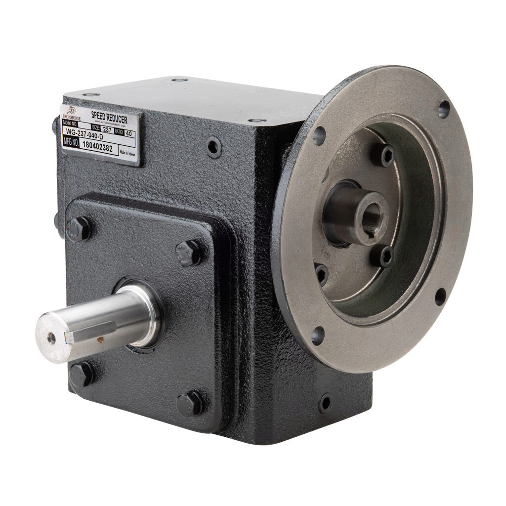WG-237-040-D - IronHorse heavy duty worm gearbox, 40:1 ratio, NEMA 56C input, dual, 1.125in diameter output shaft, nominal 1.45hp at 1.0 SF, 1483 lb-in mechanical output torque, 2-3/8in center distance, cast iron housing, tapped-base mount.