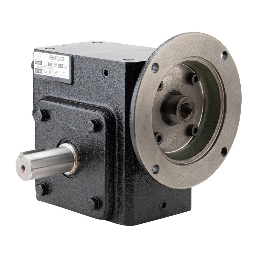 WG-237-060-D - IronHorse heavy duty worm gearbox, 60:1 ratio, NEMA 56C input, dual, 1.125in diameter output shaft, nominal 0.86hp at 1.0 SF, 1149 lb-in mechanical output torque, 2-3/8in center distance, cast iron housing, tapped-base mount.
