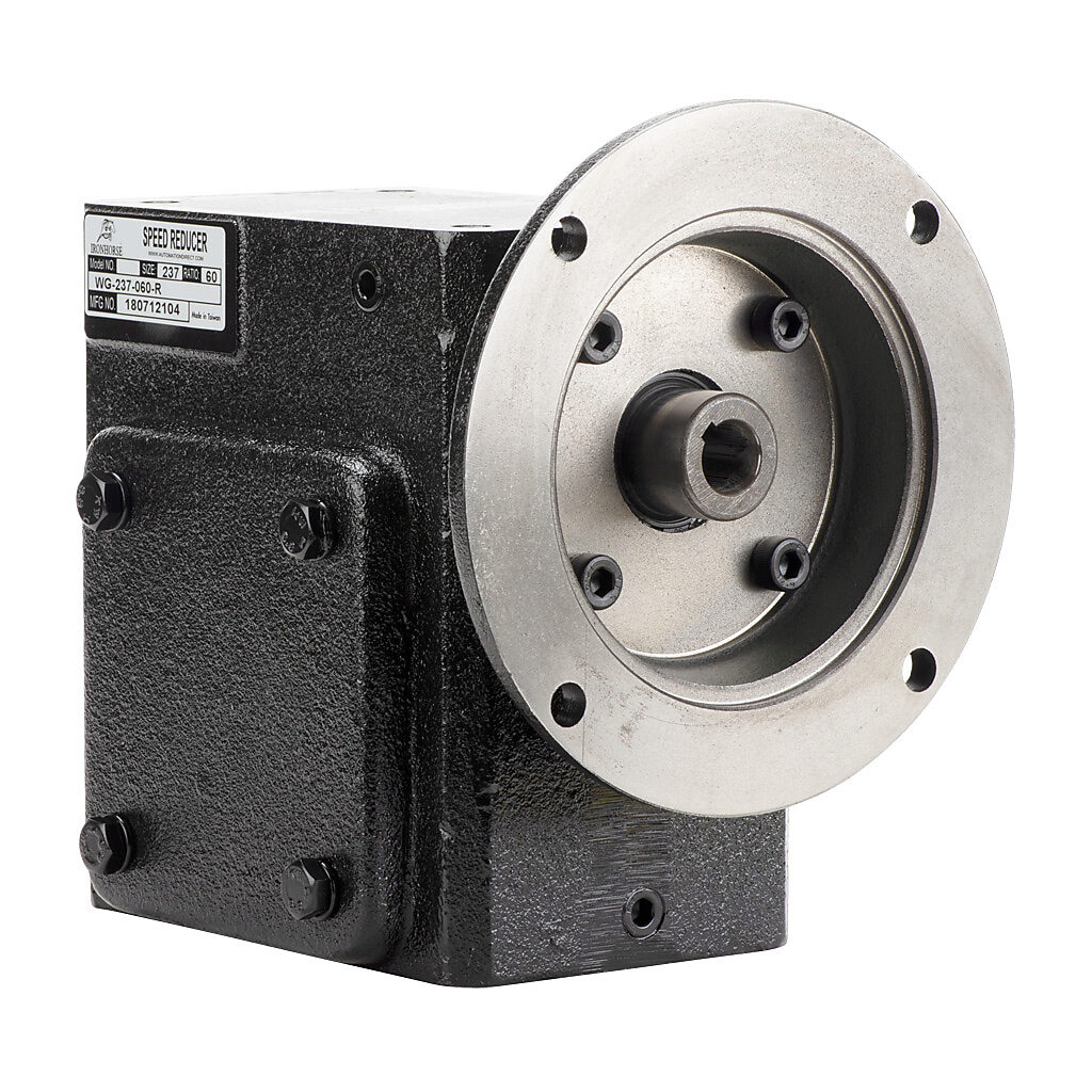 WG-237-060-R - IronHorse heavy duty worm gearbox, 60:1 ratio, NEMA 56C input, right hand, 1.125in diameter output shaft, nominal 0.86hp at 1.0 SF, 1149 lb-in mechanical output torque, 2-3/8in center distance, cast iron housing, tapped-base mount.
