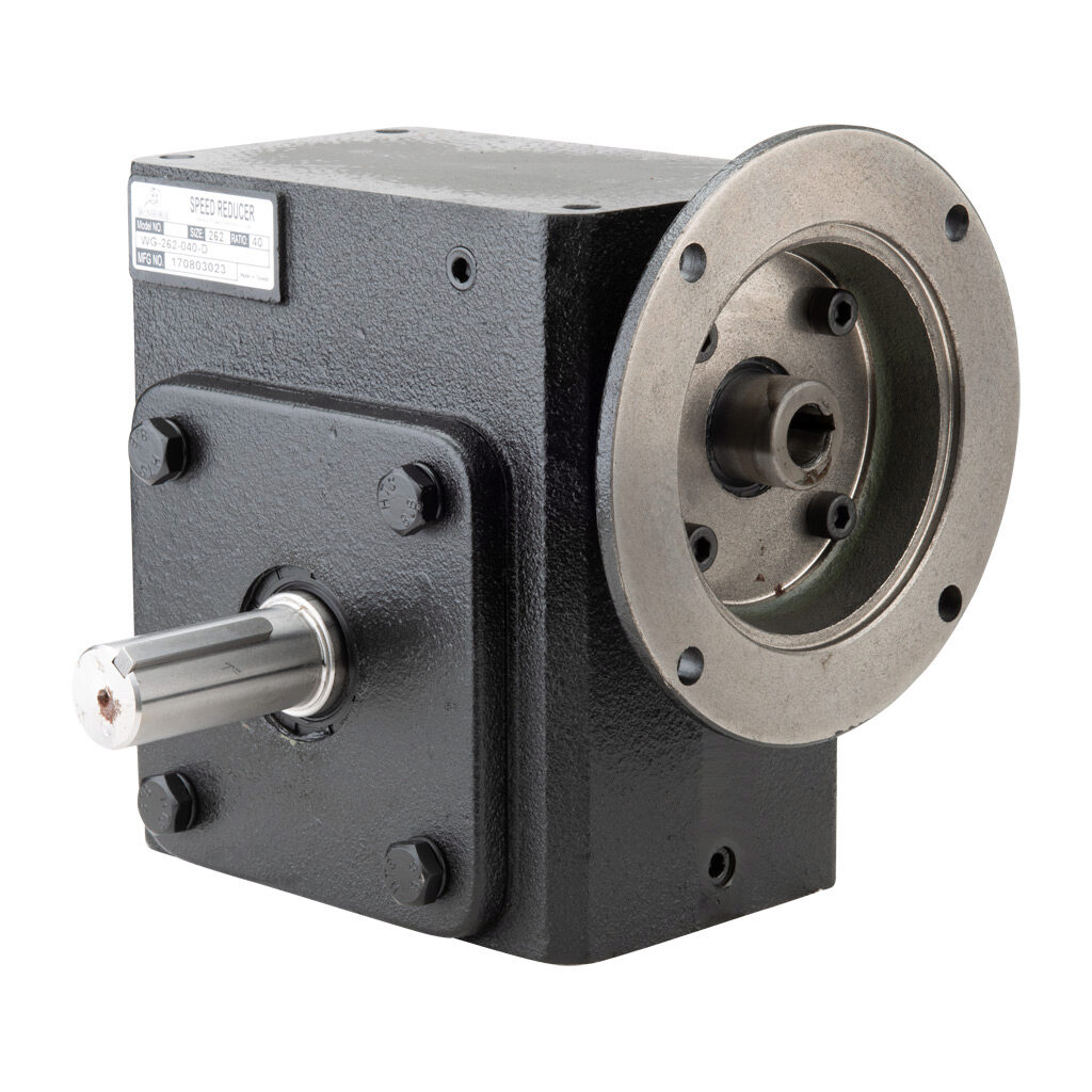 WG-262-040-D - IronHorse heavy duty worm gearbox, 40:1 ratio, NEMA 56C input, dual, 1.125in diameter output shaft, nominal 1.85hp at 1.0 SF, 1919 lb-in mechanical output torque, 2-5/8in center distance, cast iron housing, tapped-base mount.