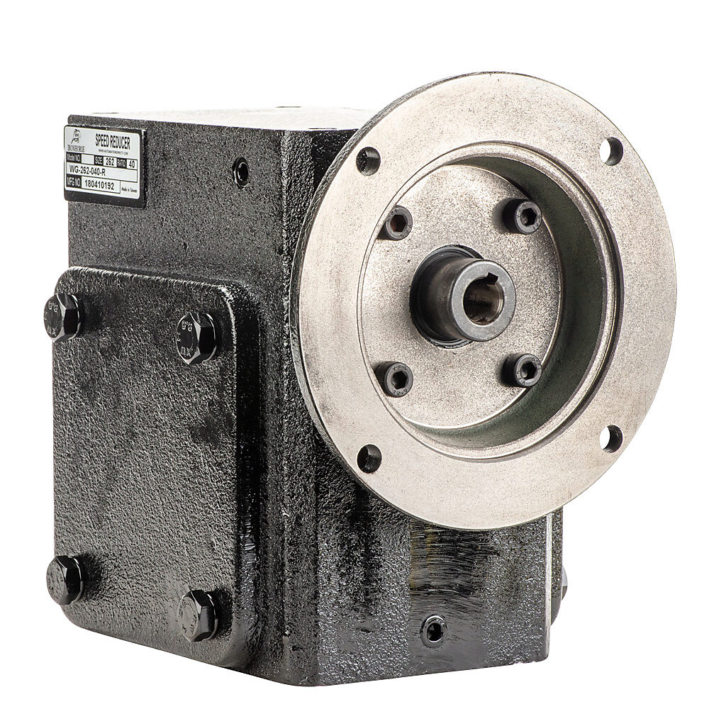 WG-262-040-R - IronHorse heavy duty worm gearbox, 40:1 ratio, NEMA 56C input, right hand, 1.125in diameter output shaft, nominal 1.85hp at 1.0 SF, 1919 lb-in mechanical output torque, 2-5/8in center distance, cast iron housing, tapped-base mount.