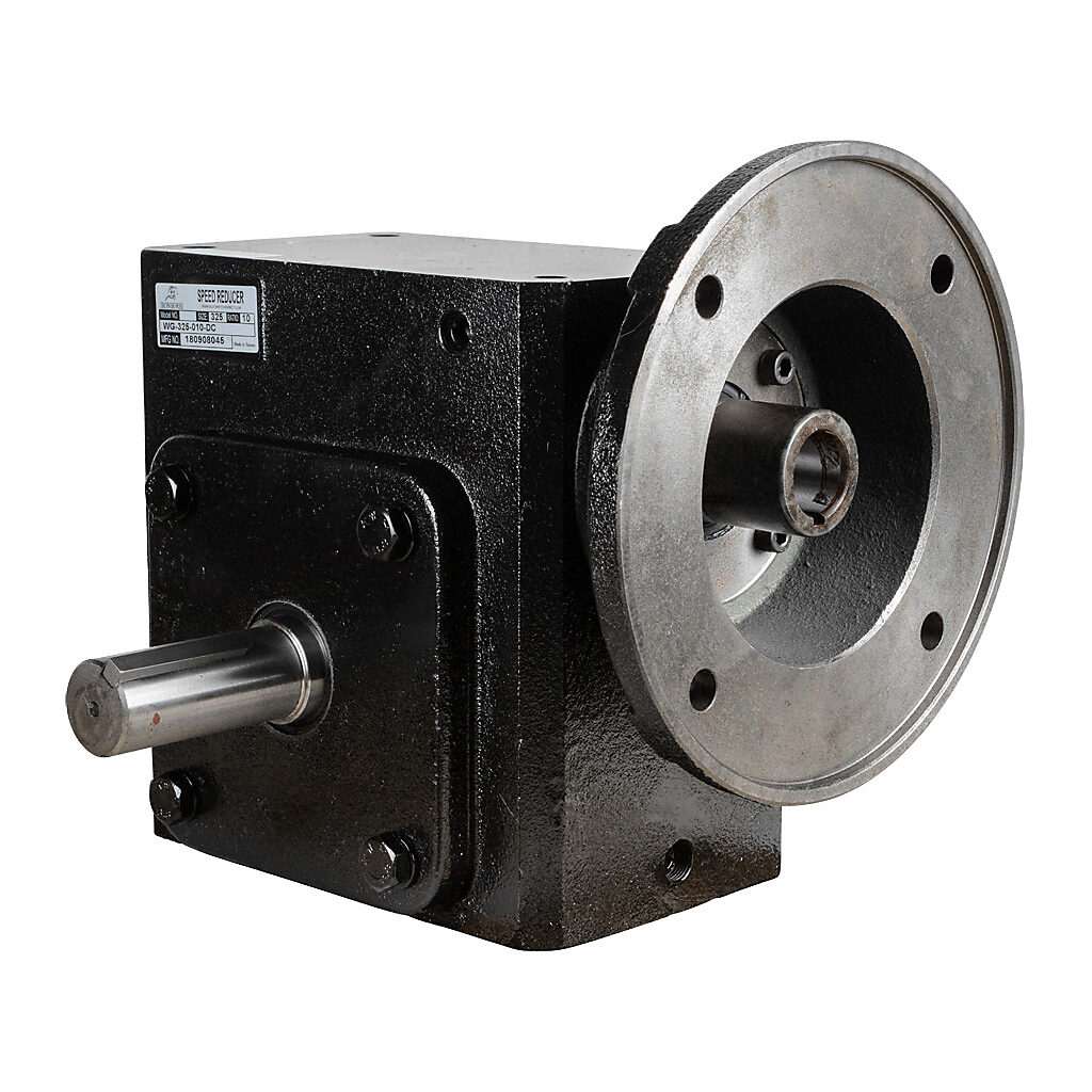 WG-325-010-DC - IronHorse heavy duty worm gearbox, 10:1 ratio, NEMA 182/4TC input, dual, 1.375in diameter output shaft, nominal 7.19hp at 1.0 SF, 2419 lb-in mechanical output torque, 3-1/4in center distance, cast iron housing, tapped-base mount.
