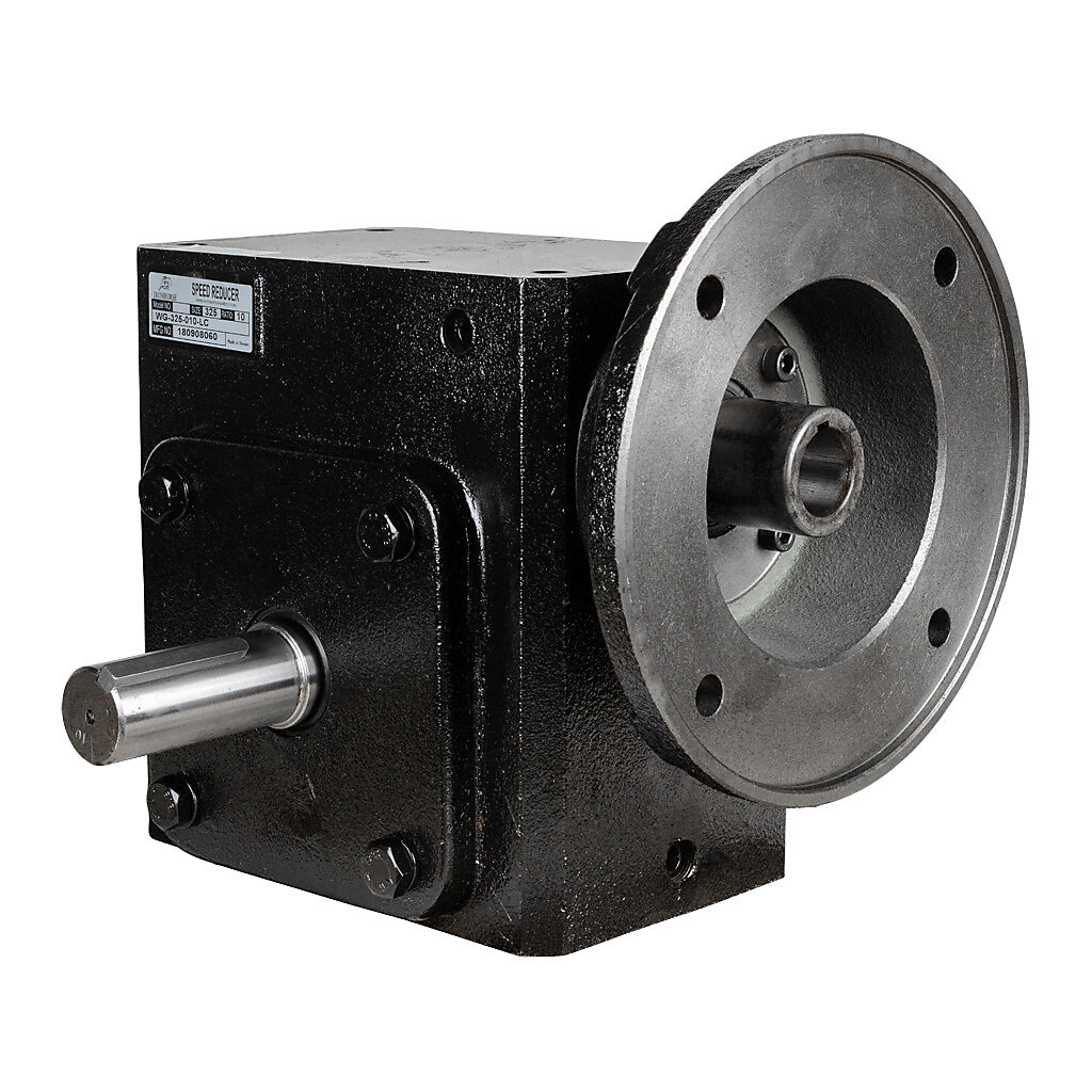 WG-325-010-LC - IronHorse heavy duty worm gearbox, 10:1 ratio, NEMA 182/4TC input, left hand, 1.375in diameter output shaft, nominal 7.19hp at 1.0 SF, 2419 lb-in mechanical output torque, 3-1/4in center distance, cast iron housing, tapped-base mount.