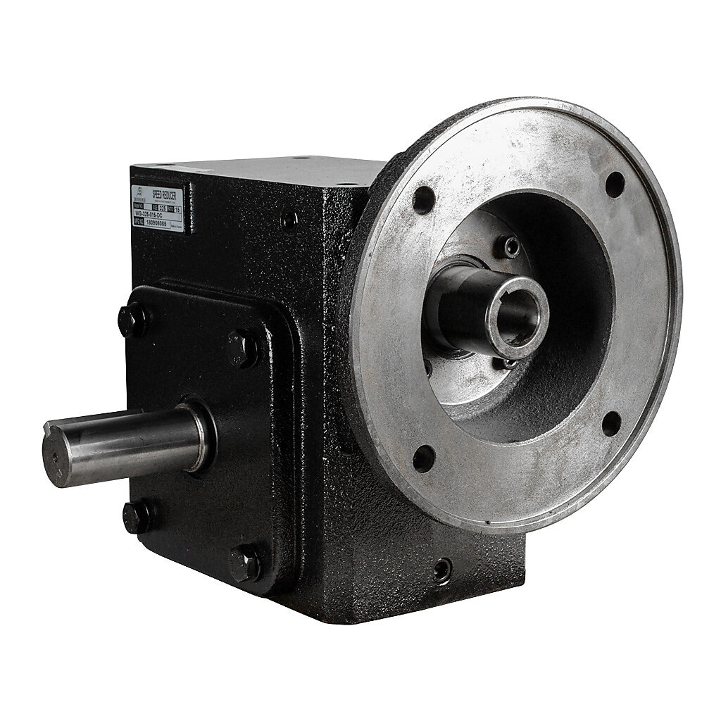 WG-325-015-DC - IronHorse heavy duty worm gearbox, 15:1 ratio, NEMA 182/4TC input, dual, 1.375in diameter output shaft, nominal 5.45hp at 1.0 SF, 2611 lb-in mechanical output torque, 3-1/4in center distance, cast iron housing, tapped-base mount.