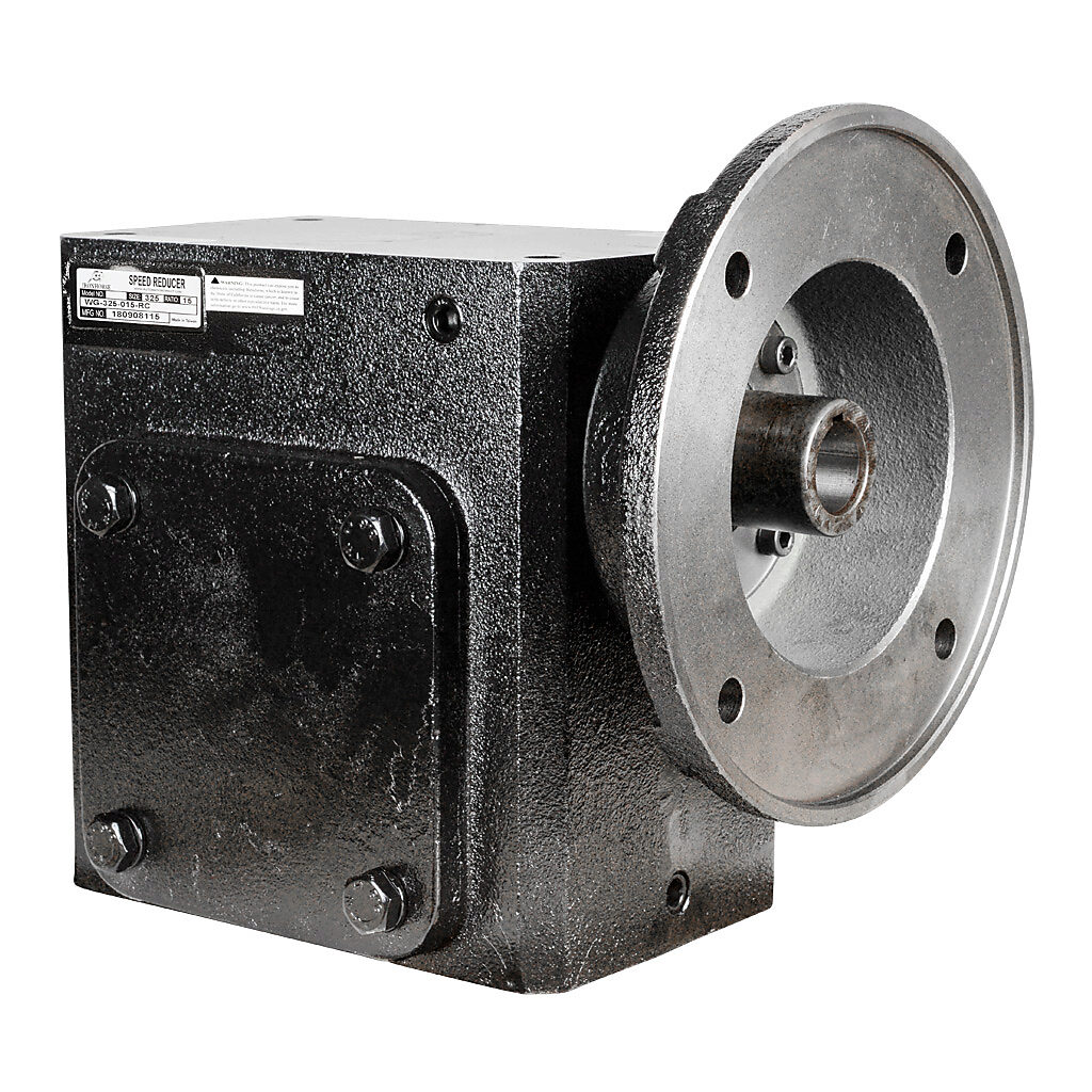 WG-325-015-RC - IronHorse heavy duty worm gearbox, 15:1 ratio, NEMA 182/4TC input, right hand, 1.375in diameter output shaft, nominal 5.45hp at 1.0 SF, 2611 lb-in mechanical output torque, 3-1/4in center distance, cast iron housing, tapped-base mo...