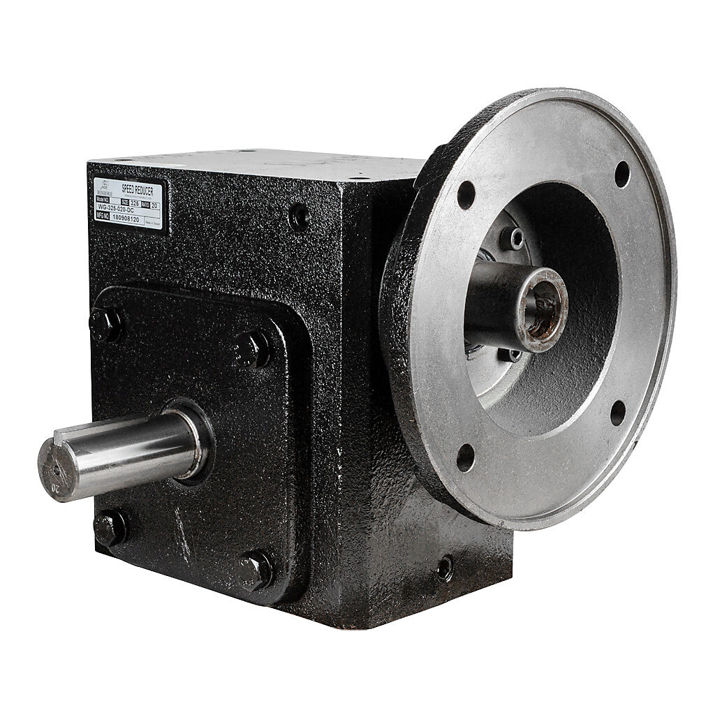 WG-325-020-DC - IronHorse heavy duty worm gearbox, 20:1 ratio, NEMA 182TC input, dual, 1.375in diameter output shaft, nominal 4.74hp at 1.0 SF, 2875 lb-in mechanical output torque, 3-1/4in center distance, cast iron housing, tapped-base mount.